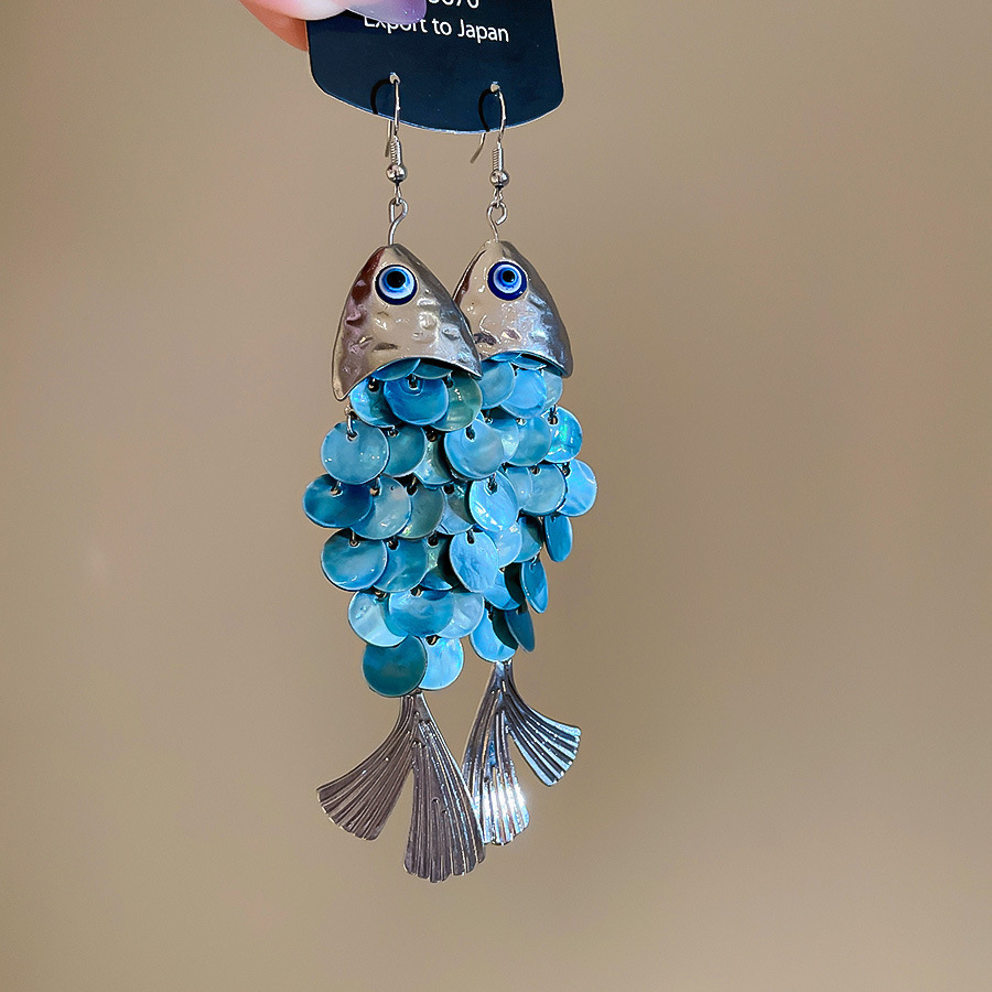 Fish-Shaped Shell Tassel Ear Hook Beach Vacation Style Earrings for Women