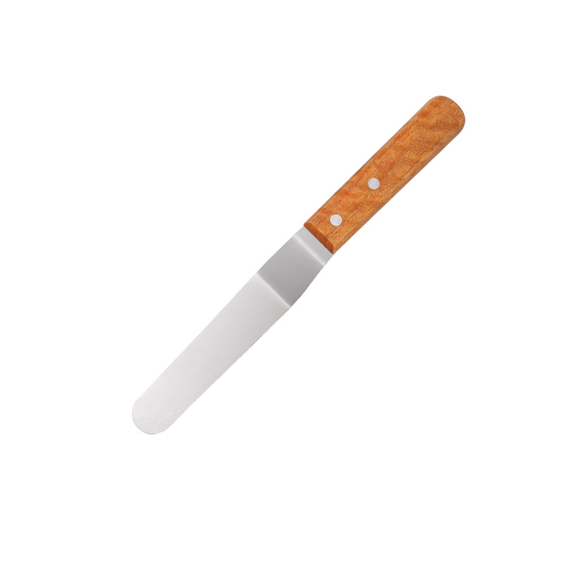 Wooden handle cake spatula, curved straight cream spatula, stainless steel cake knife, scraper, piping knife, 4-12 inch