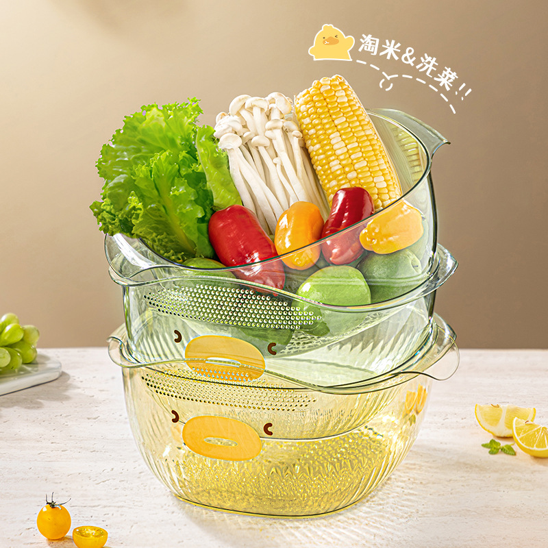 Double-Layer Vegetable Washing Basket Kitchen Draining Fruit Vegetable Basket Household Washing Vegetable Basket Multifunctional Fruit Washing Filter Basin Vegetable Washing Basket
