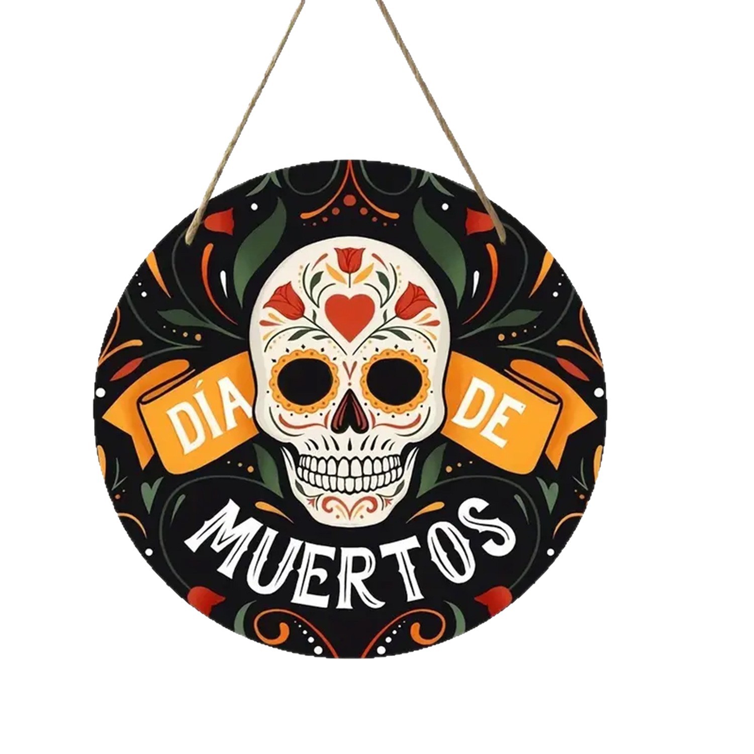 New Halloween Wooden Door Sign Celebrate Holiday Floral Round Skeleton Decoration Wooden Home Hanging Sign