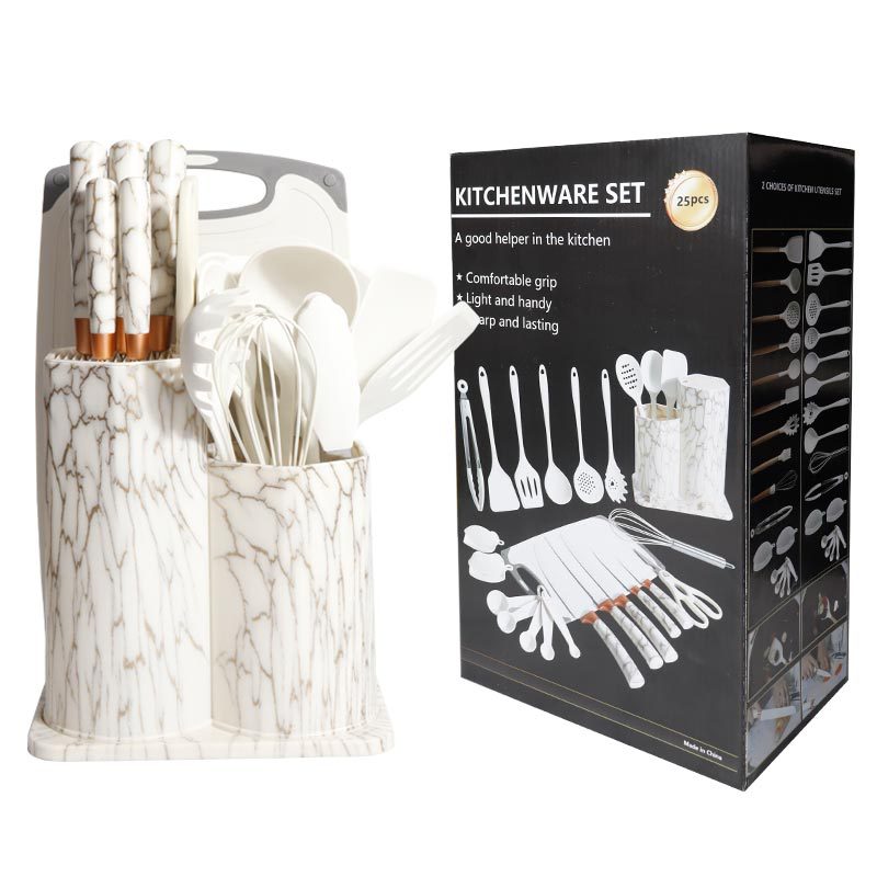 Silicone Spatula and Soup Spoon 25-Piece Set Non-Stick Silicone Spatula Gold Plated Knife Household Silicone Kitchenware Set