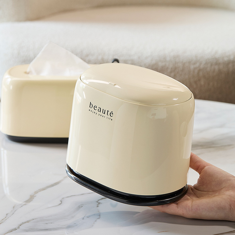 Cream Style Desktop Press Trash Can Tabletop Double Layer Storage Small Wastebasket Press Type