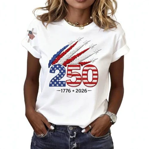 2026 independent station summer new US 250th anniversary flag print T-shirt women