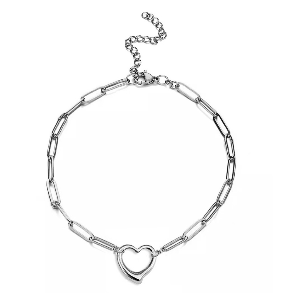 Japanese and Korean stainless steel paperclip heart pendant charm bracelet