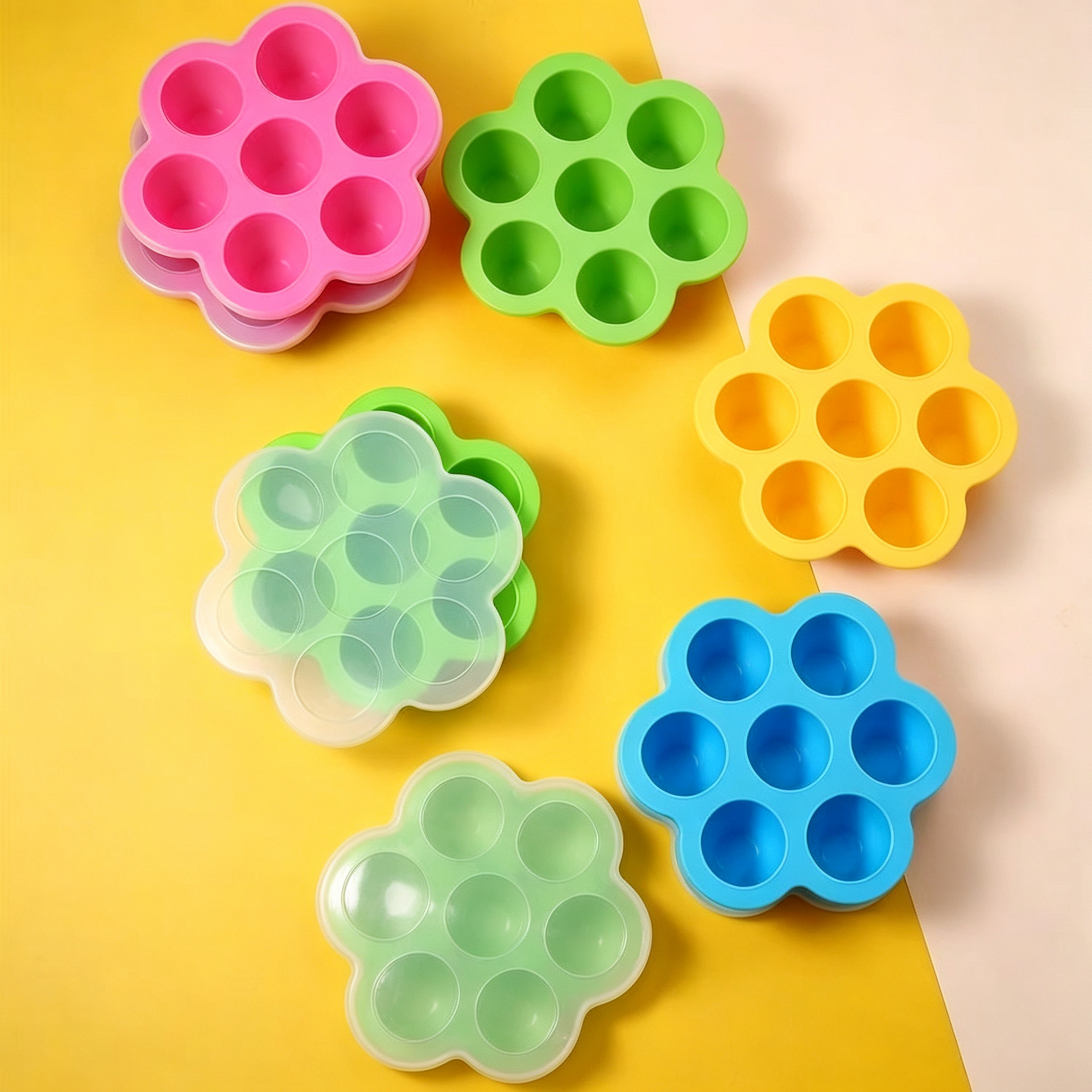 Food-grade silicone 7-hole baby food container with lid, baby food freezer tray, steamable, exclusive supply