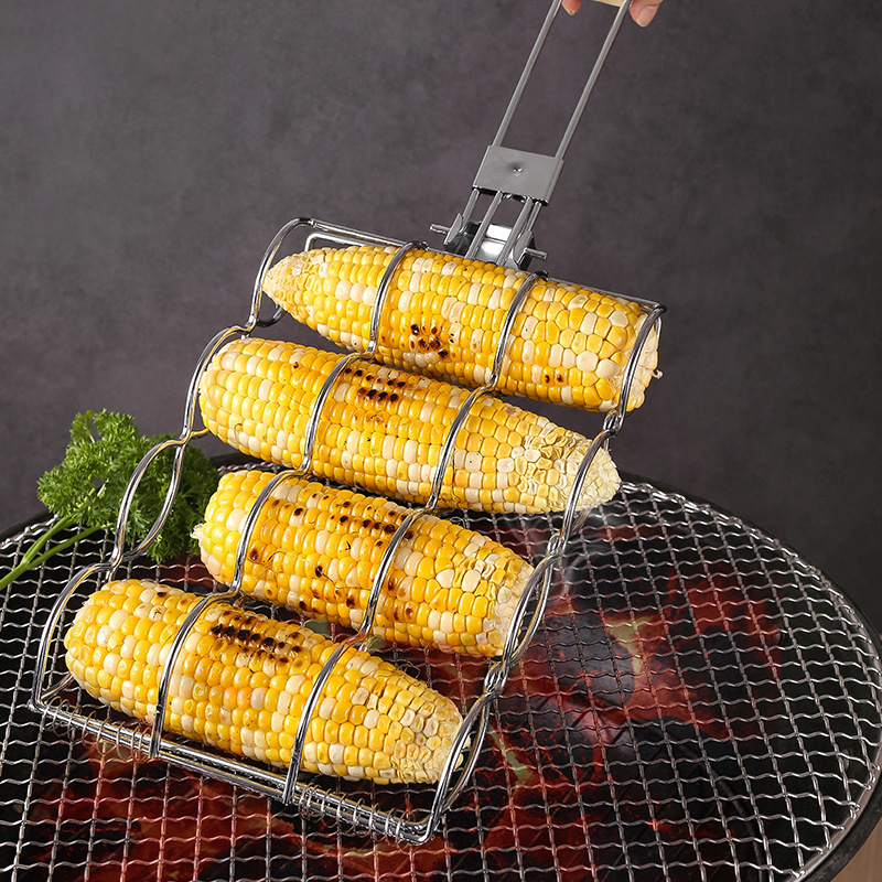 Grilled corn rack, foldable outdoor BBQ corn net clip, multifunctional grill net, portable grilled corn clip