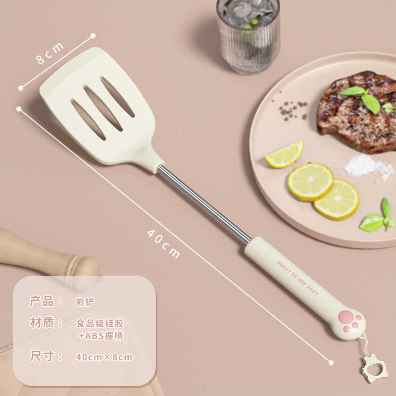 Cat paw cute style silicone kitchen utensil five-piece set, spatula, kitchen slotted spoon, rice spoon, non-stick pan silicone spoon