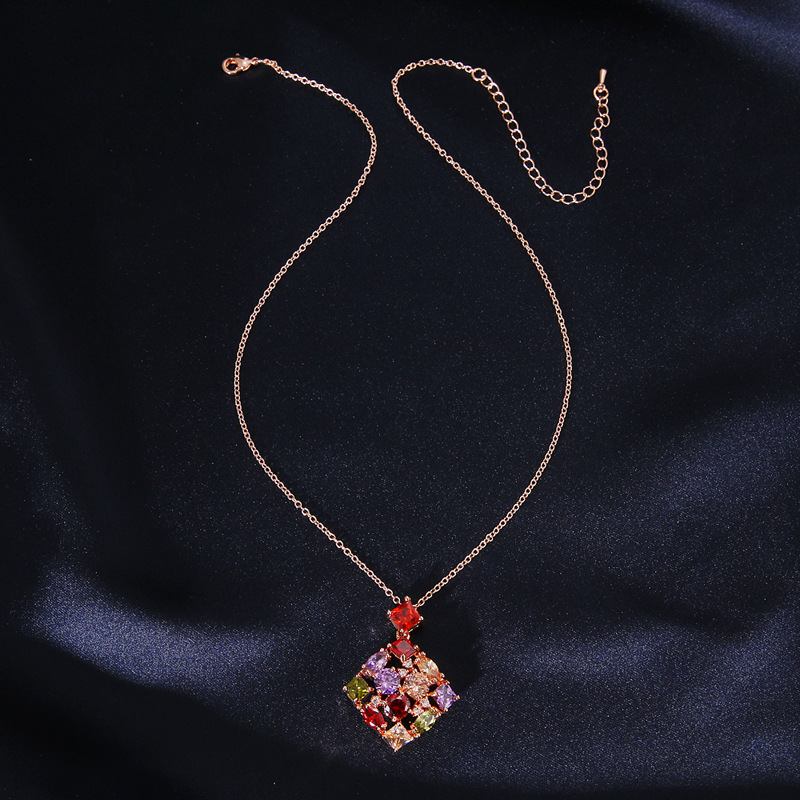 Mona Lisa square pendant necklace copper set colorful zircon gorgeous jewelry