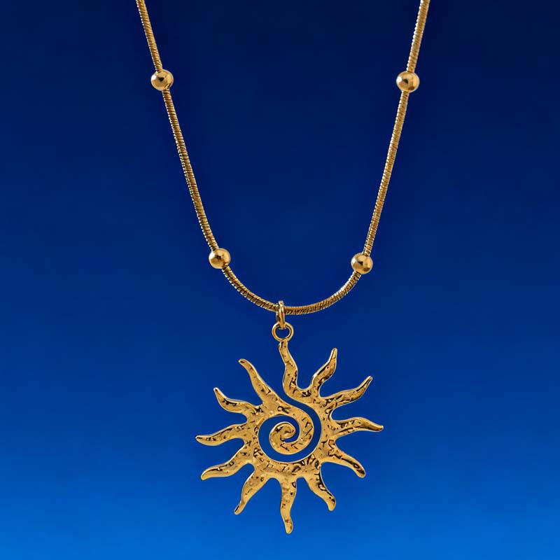 Spiral Sun Pendant Necklace for Women Gold Hollow Pendant Simple Choker