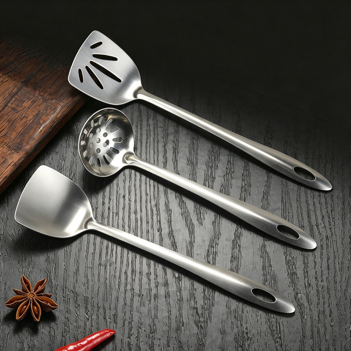 Stainless steel soup spoon slotted spoon thickened soup spoon soup ladle restaurant long-handled hot pot spoon cooking spatula slotted spatula set