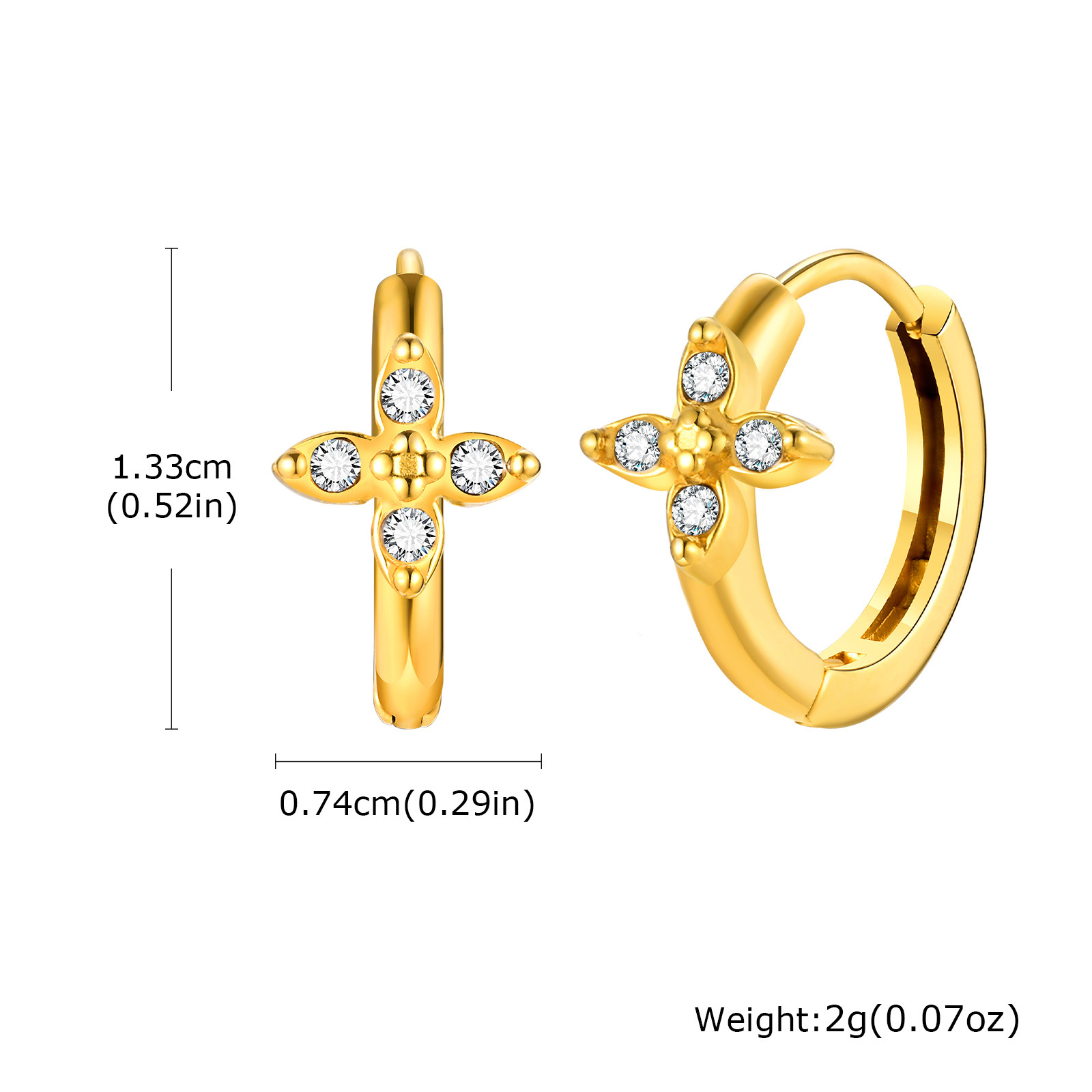 Women's Stainless Steel Imitation Czech Stone Eight-Pointed Star Earring Gold Heart Butterfly Ear Stud Earring Huanmu Accessories
