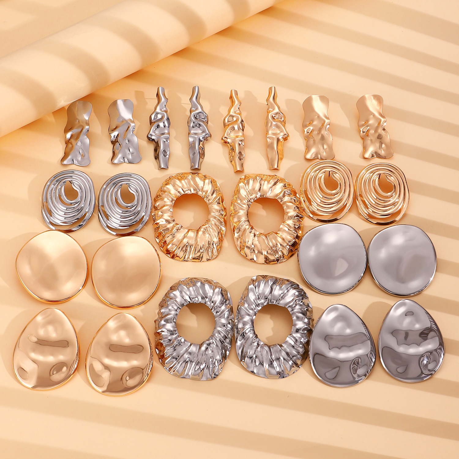 Liquid Lava Metal Heart Oval Earrings Geometric Irregular Wrinkle Earrings Accessories
