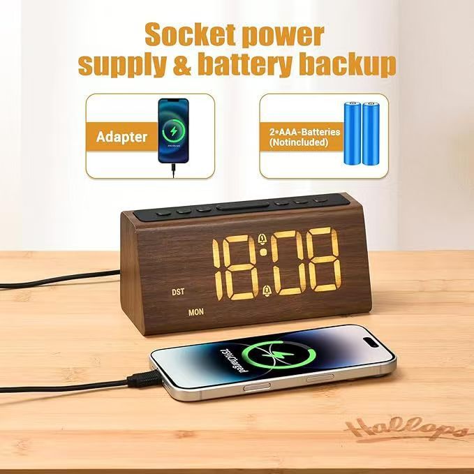 Large screen digital display solid wood 2025 new smart clock alarm clock desktop clock ornament for high school students