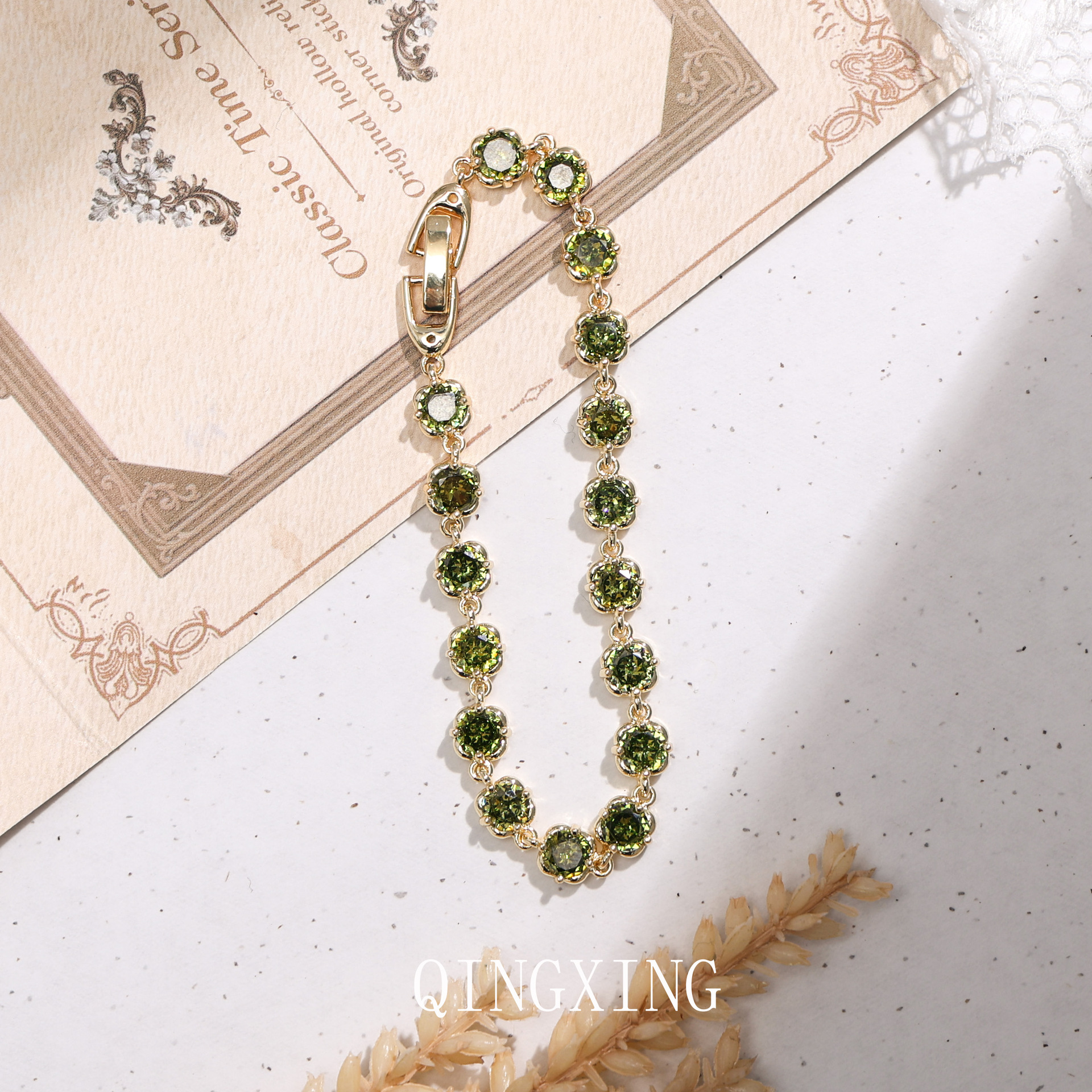 Green Peridot Bracelet AAA Zirconia Inlaid Forest Style Fresh Women's Accessory Hand Jewelry