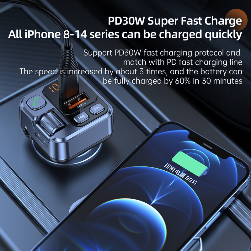 Selected Car MP3 Player FM Transmitter PD30W Fast Charge +2.4A Car Bluetooth Hands-free AUX Player