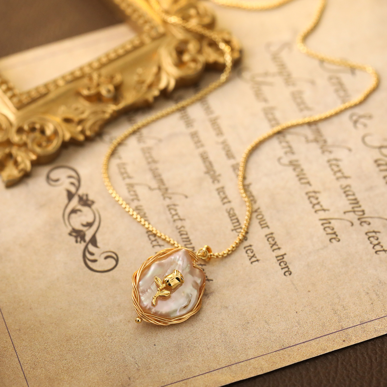 Vintage Large Baroque Natural Pink Purple Tulip Freshwater Pearl Necklace Sweater Chain Accessories Necklace
