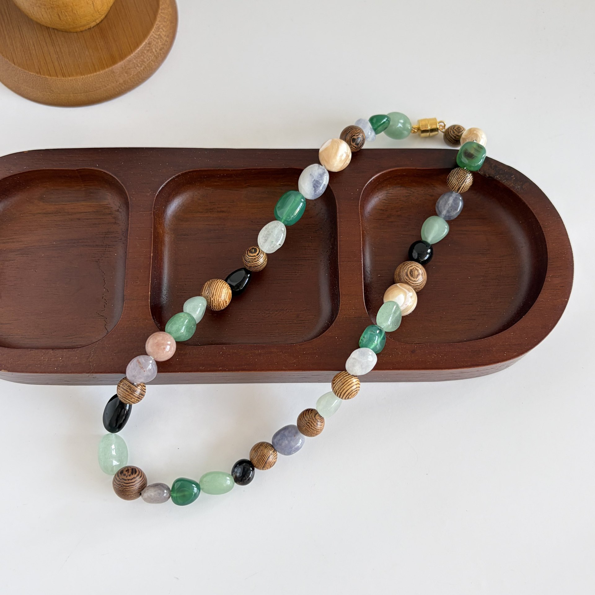Spring Summer New Wizard of Oz Bracelet Necklace Natural Agate Aventurine Sandalwood Beaded Bracelet for Women Choker Chain New