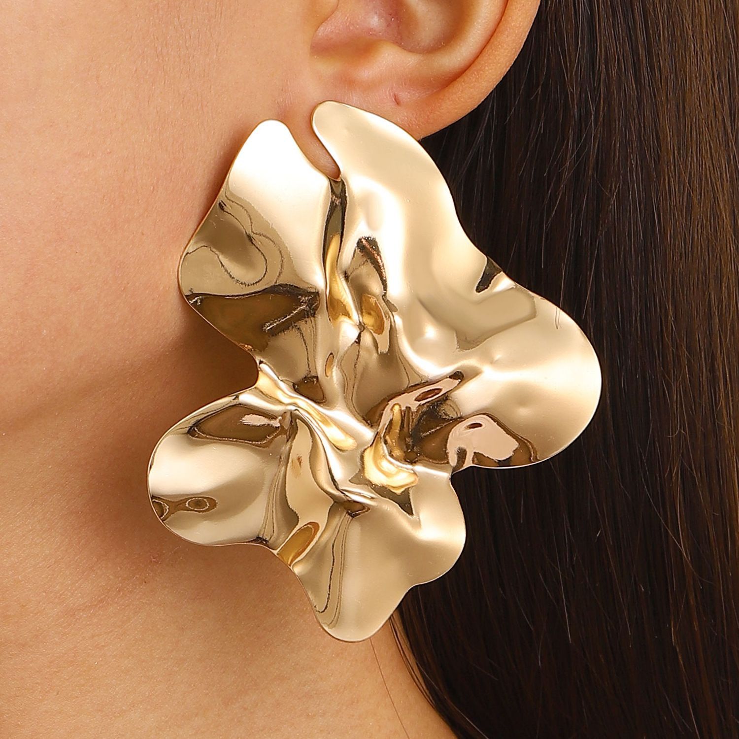 Liquid Lava Metal Heart Oval Earrings Geometric Irregular Wrinkle Earrings Accessories