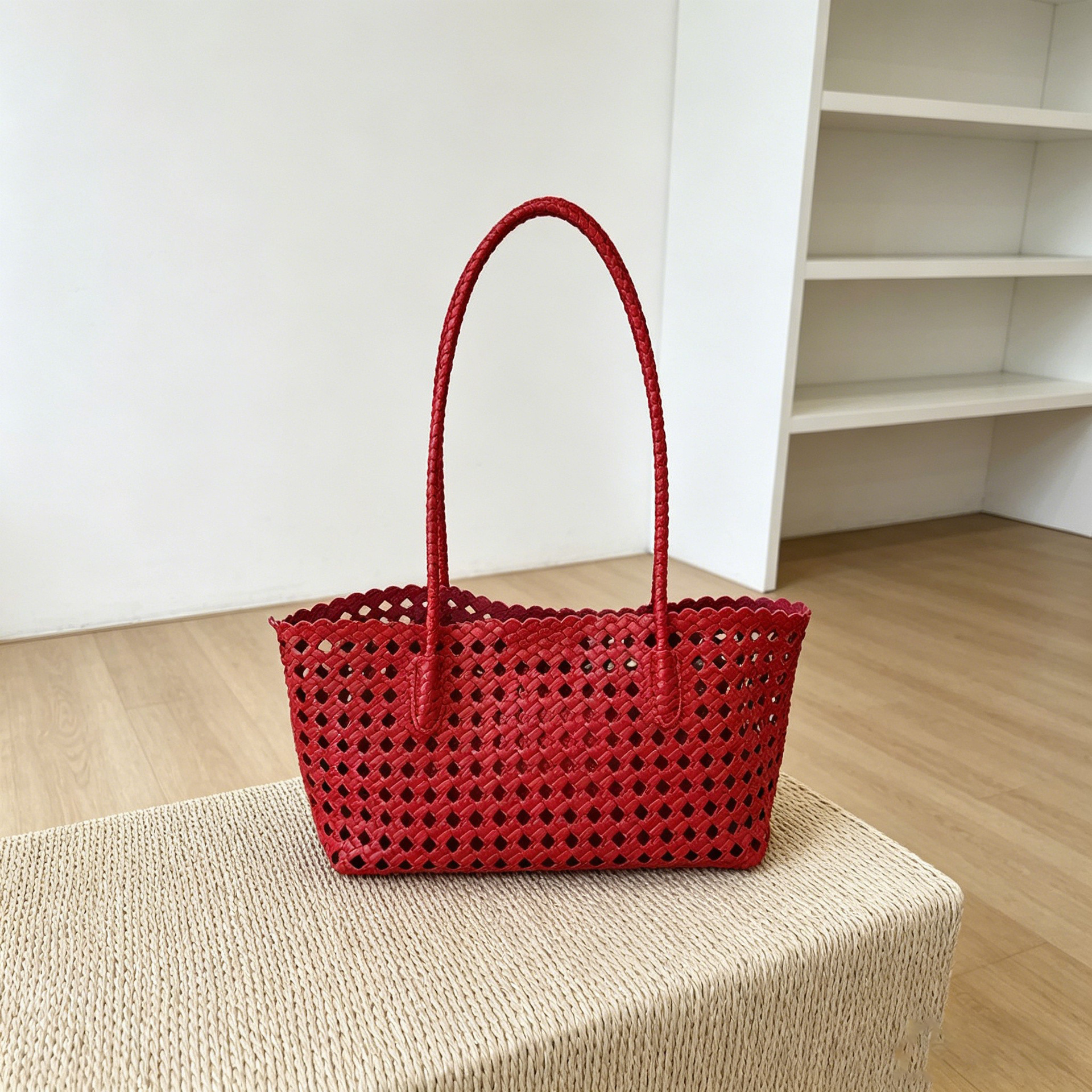 2026 New Vacation Basket Bag Hollow Single Shoulder Underarm Mother-Child Tote Bag Handheld Bag Single