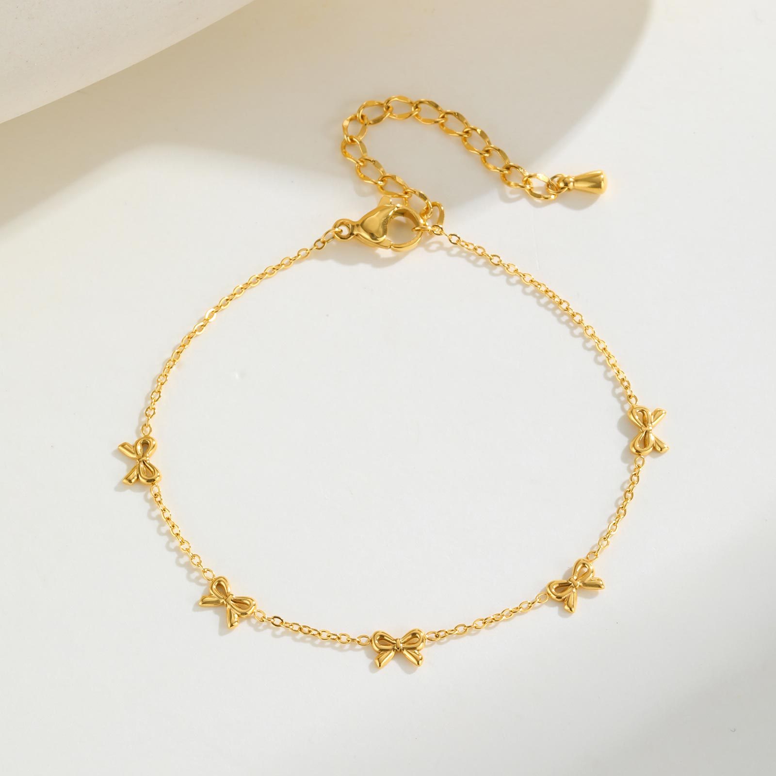 Huanmu Accessories Necklace Stainless Steel Flat Cross Chain Bow Summer Collarbone Chain Gold
