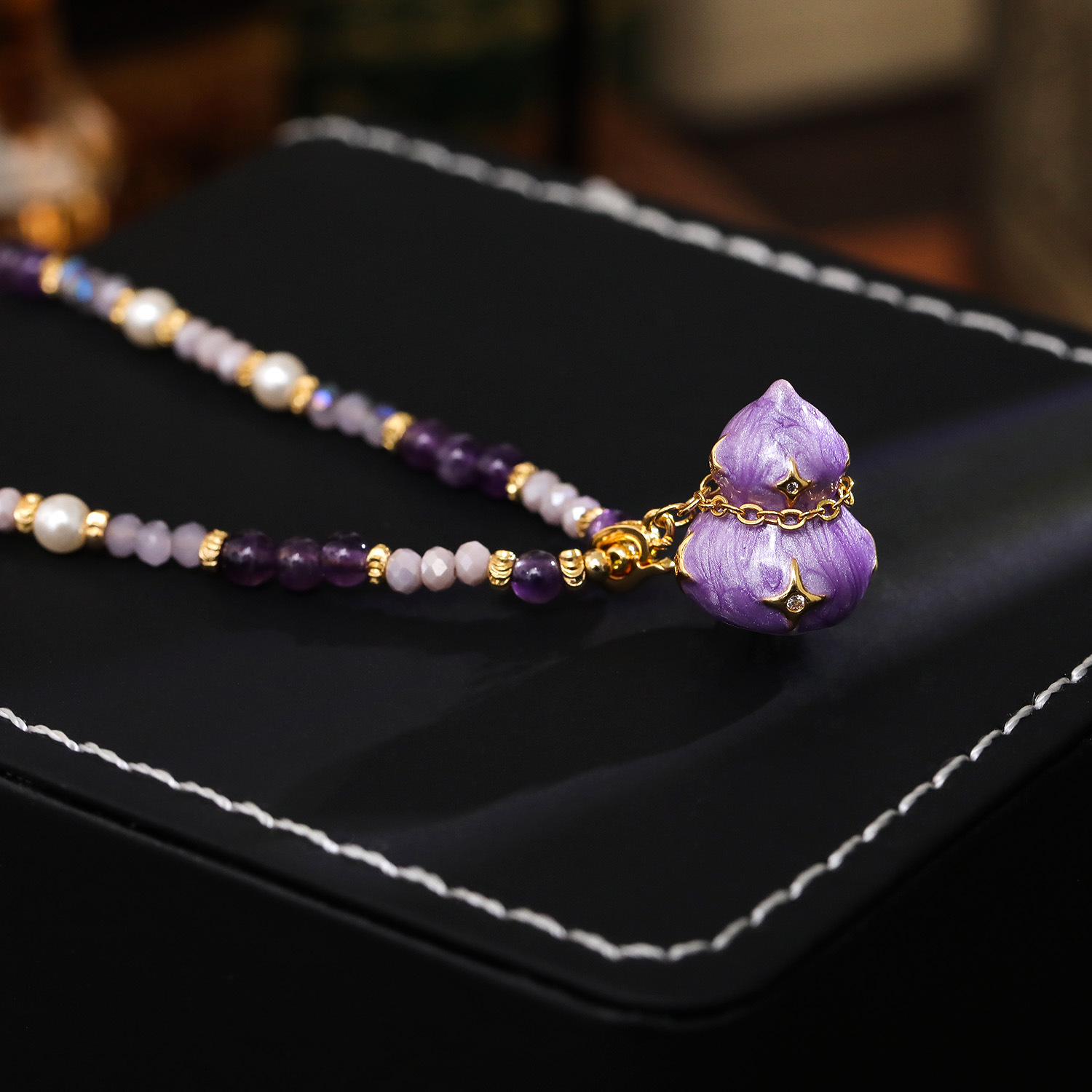 Enamel Purple Gourd Pendant Beaded Necklace Accessories Women Long Pearl Sweater Chain New Chinese Style Necklace Accessories