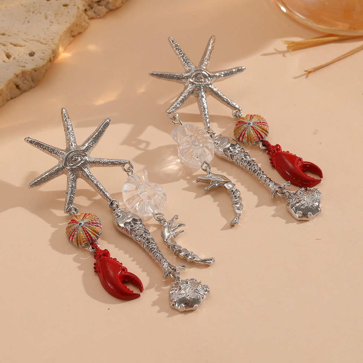 ZA multi-layer tassel crab starfish shell beach natural vacation style earrings ear accessories