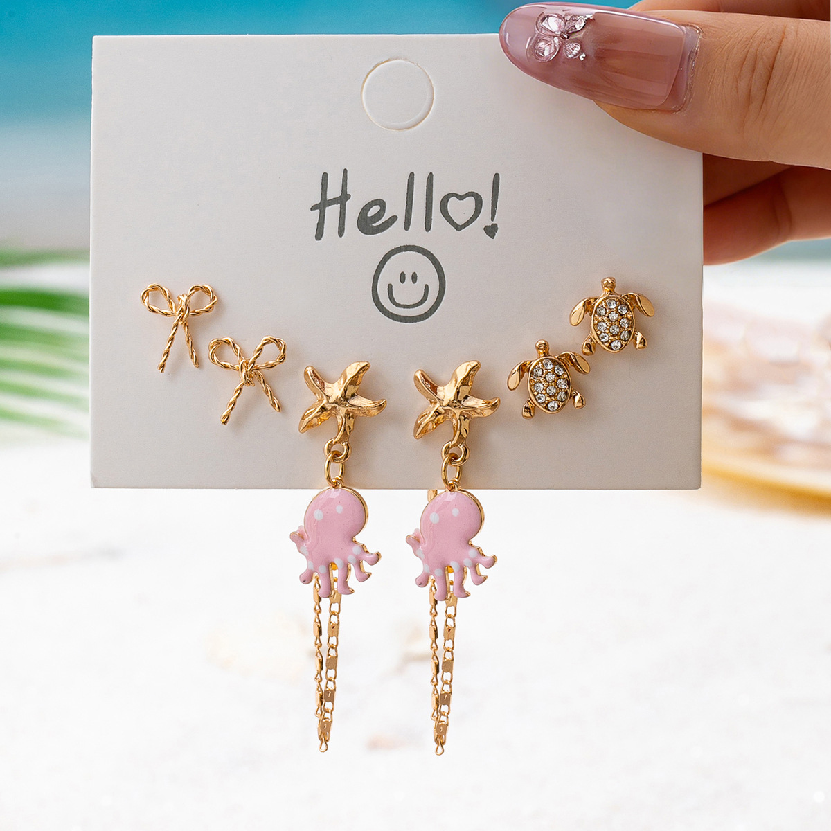 Qingdao Daiwei Starfish Small Fish Shell Fruit Set Earrings, Suitable for Women's Vacation Wear