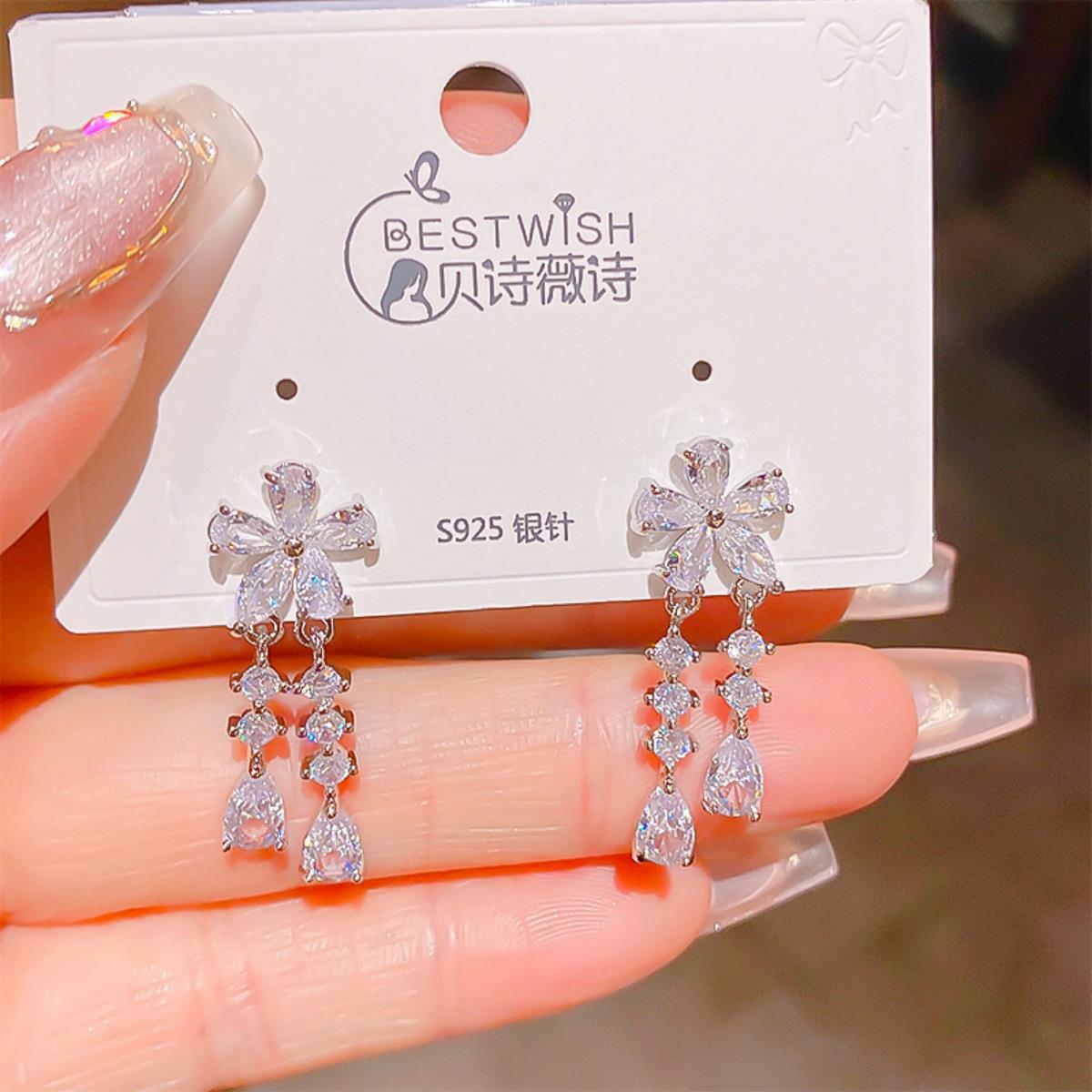 2026 flower collection real gold electroplated quality sweet zircon earrings, women's wind earring accessories