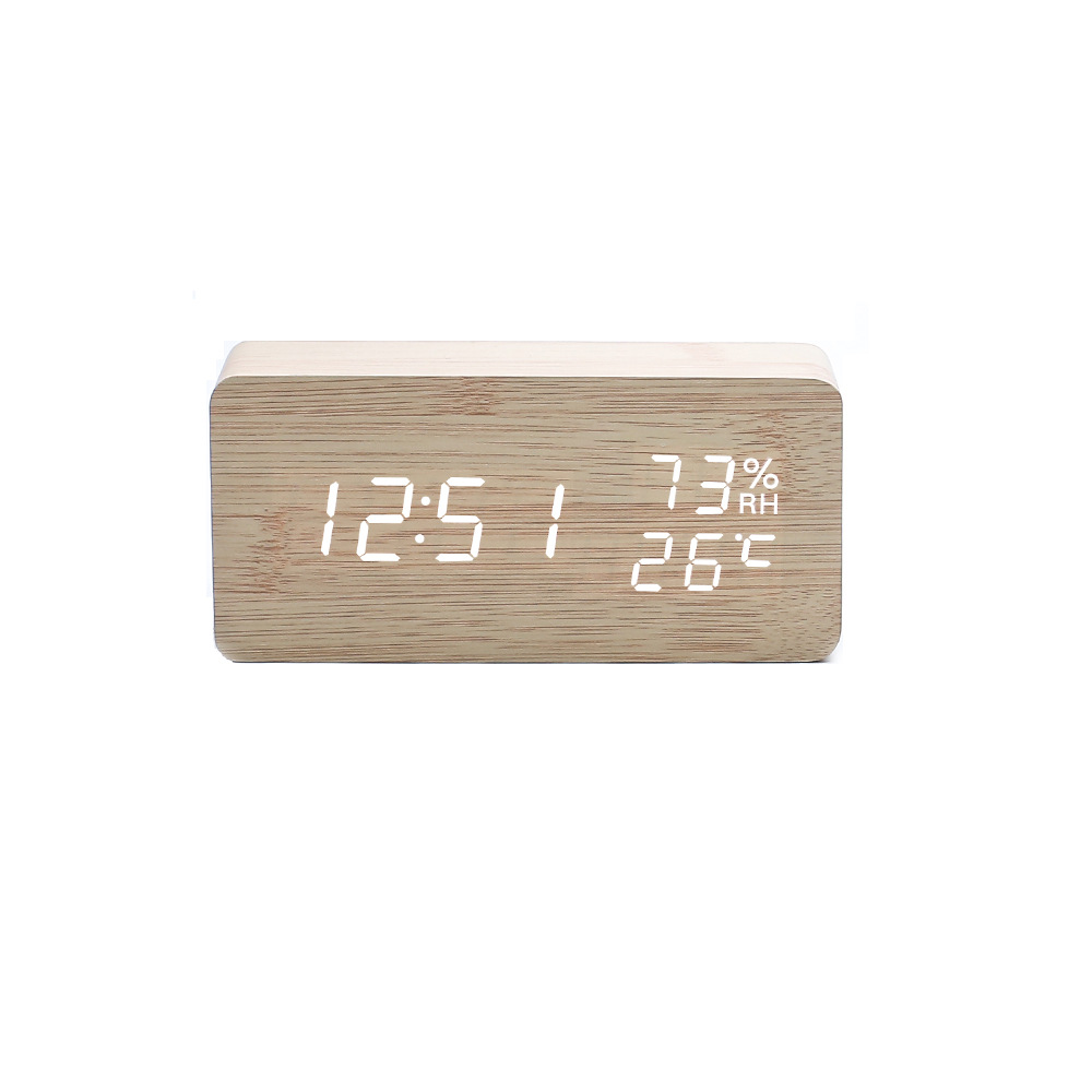 Wooden alarm clock LED student alarm clock, rechargeable digital display electronic alarm clock, wooden clock decoration