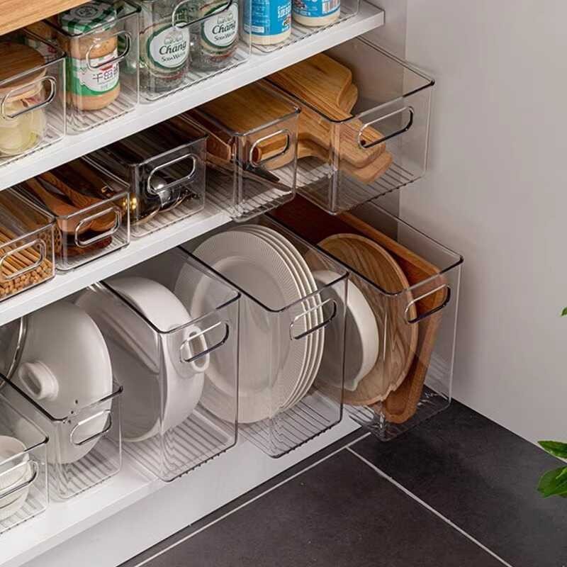 Extra large 40cm long transparent box, narrow and long rectangular storage box, 15cm wide, leak-proof for drawer organization
