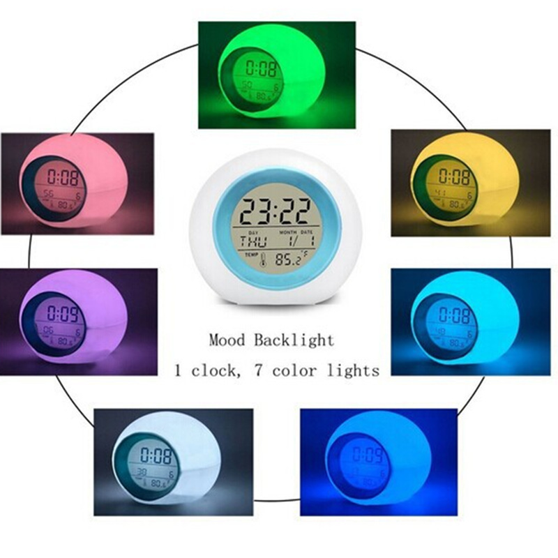Natural Sound Colorful Alarm Clock Multifunctional Color-Changing Timer Clock Lazy Electronic Silent Alarm Clock