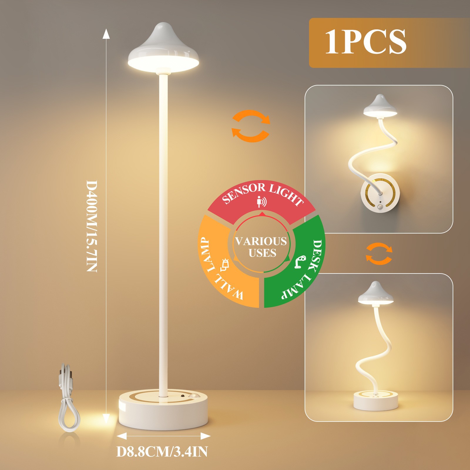 Bedroom Decorative Human Body Induction Table Lamp LED Touch Charging Hotel Desktop Atmosphere Walnut Table Lamp