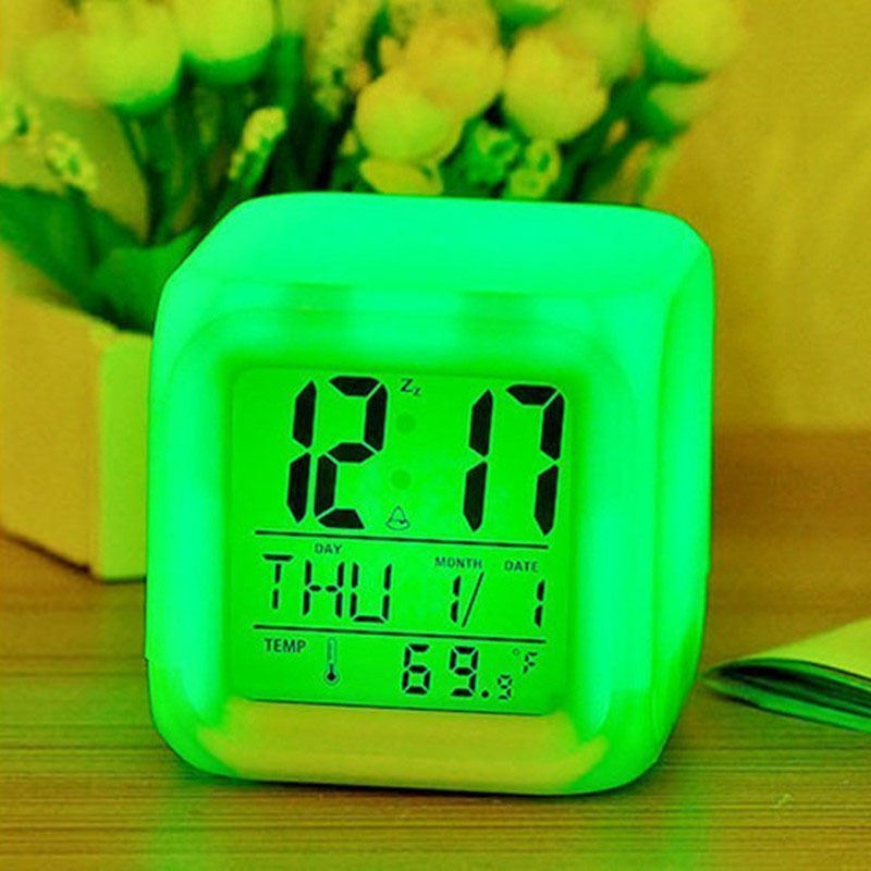 Multifunctional colorful color-changing square clock LED luminous clock children's alarm clock silent electronic alarm clock