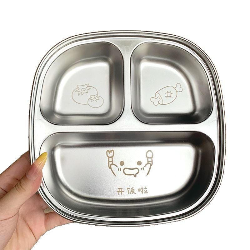 Food-grade stainless steel children's plate cartoon baby eating plate household student portable commercial bento box