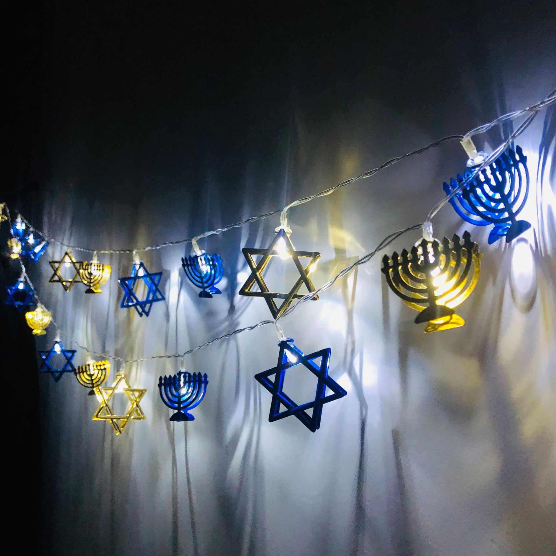 LED Hanukkah Light String, Menorah Star of David Light String, Hexagram Star of David Light String, Christmas