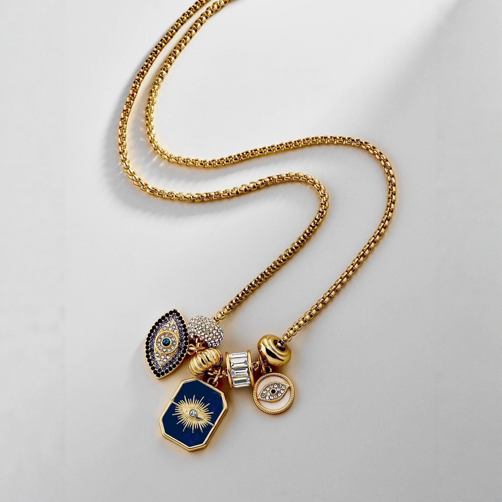 Gold Diamond Evil Eye Pendant Necklace Contrast Color Enamel Clavicle Chain