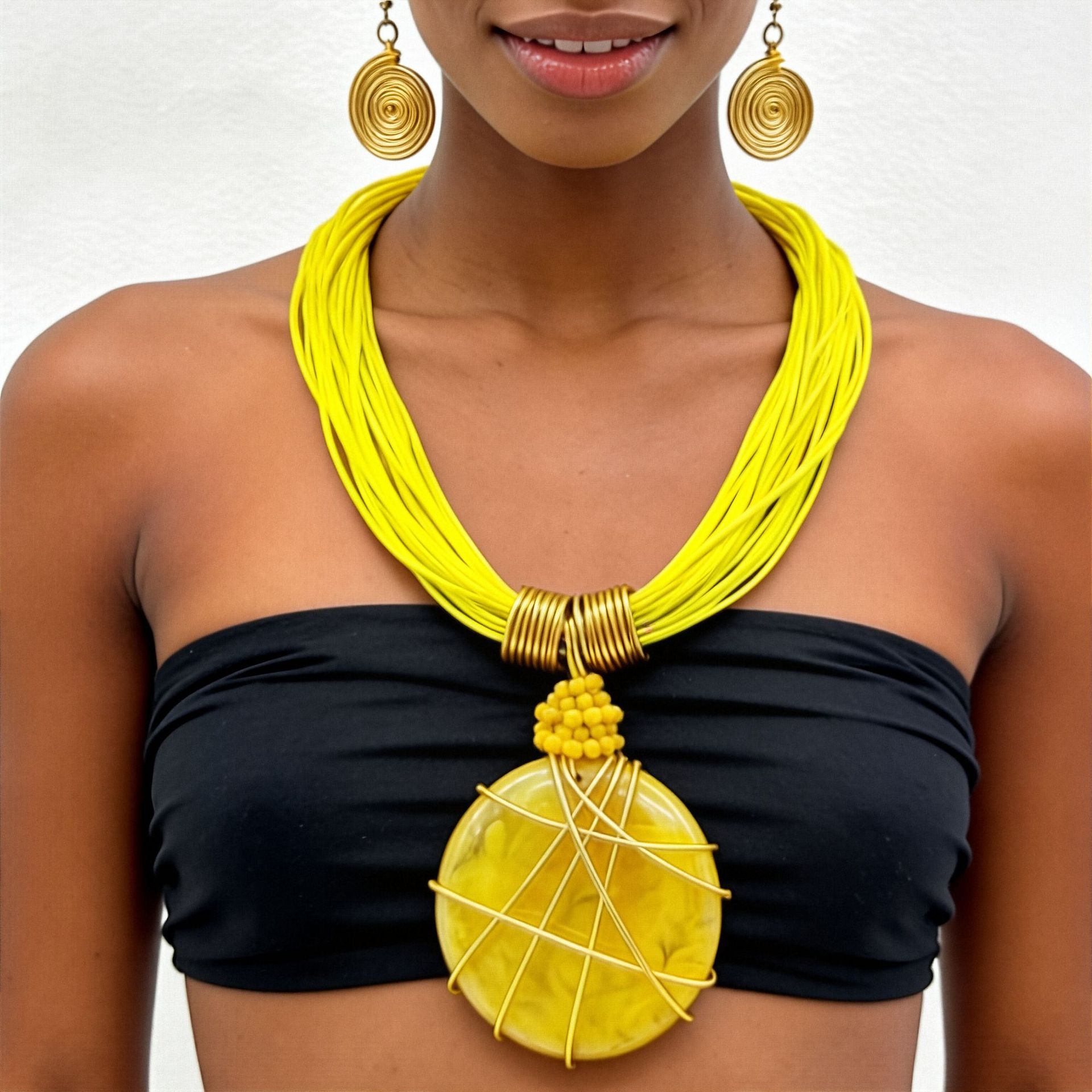 2026 new resin texture pendant necklace and earring set fluorescent color necklace accessories necklaces