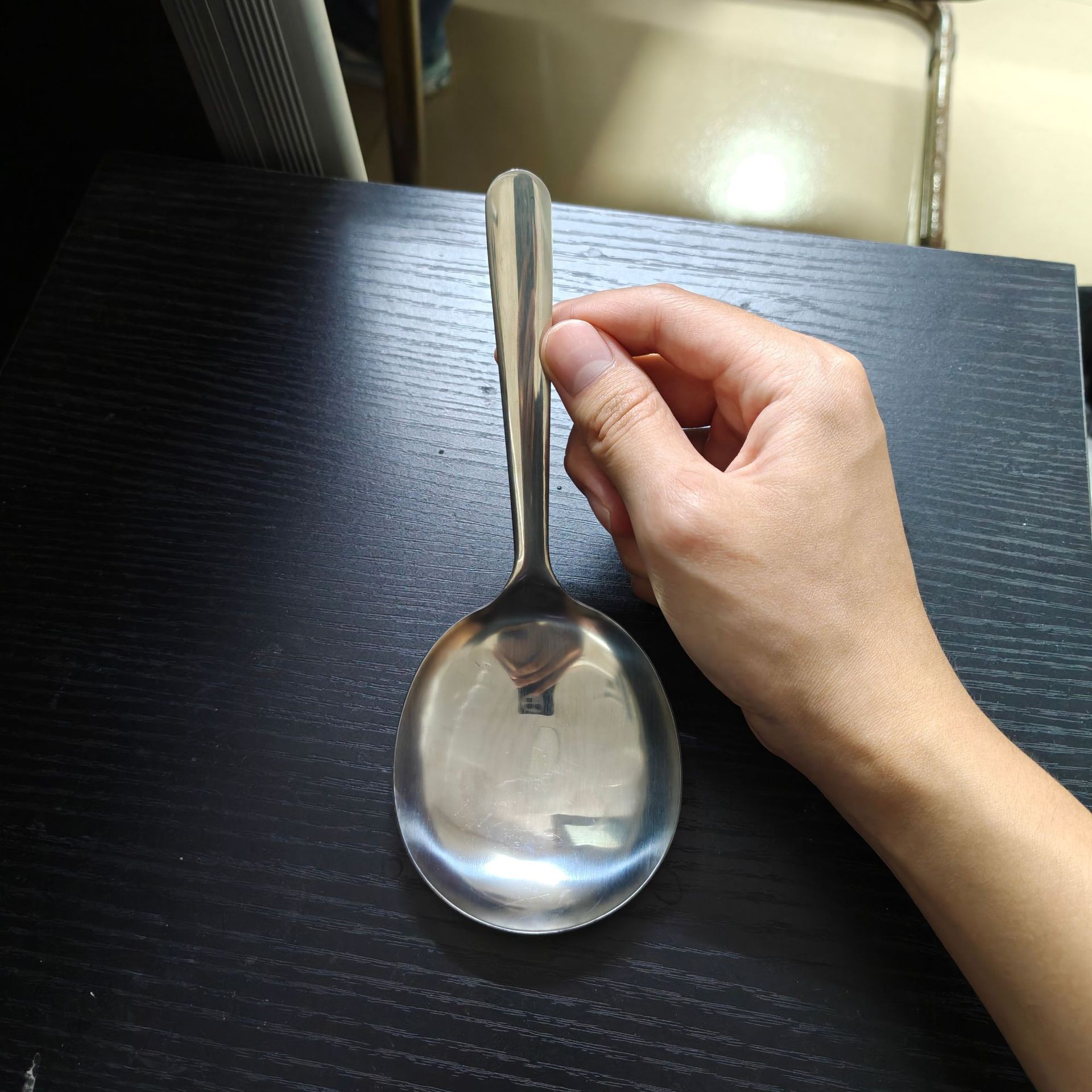 201 Stainless Steel Spoon Short Handle Large Round Spoon Kitchen Serving Spoon Household Soup Spoon Slotted Spoon Rice Spoon Large Head Soup Slotted Spoon