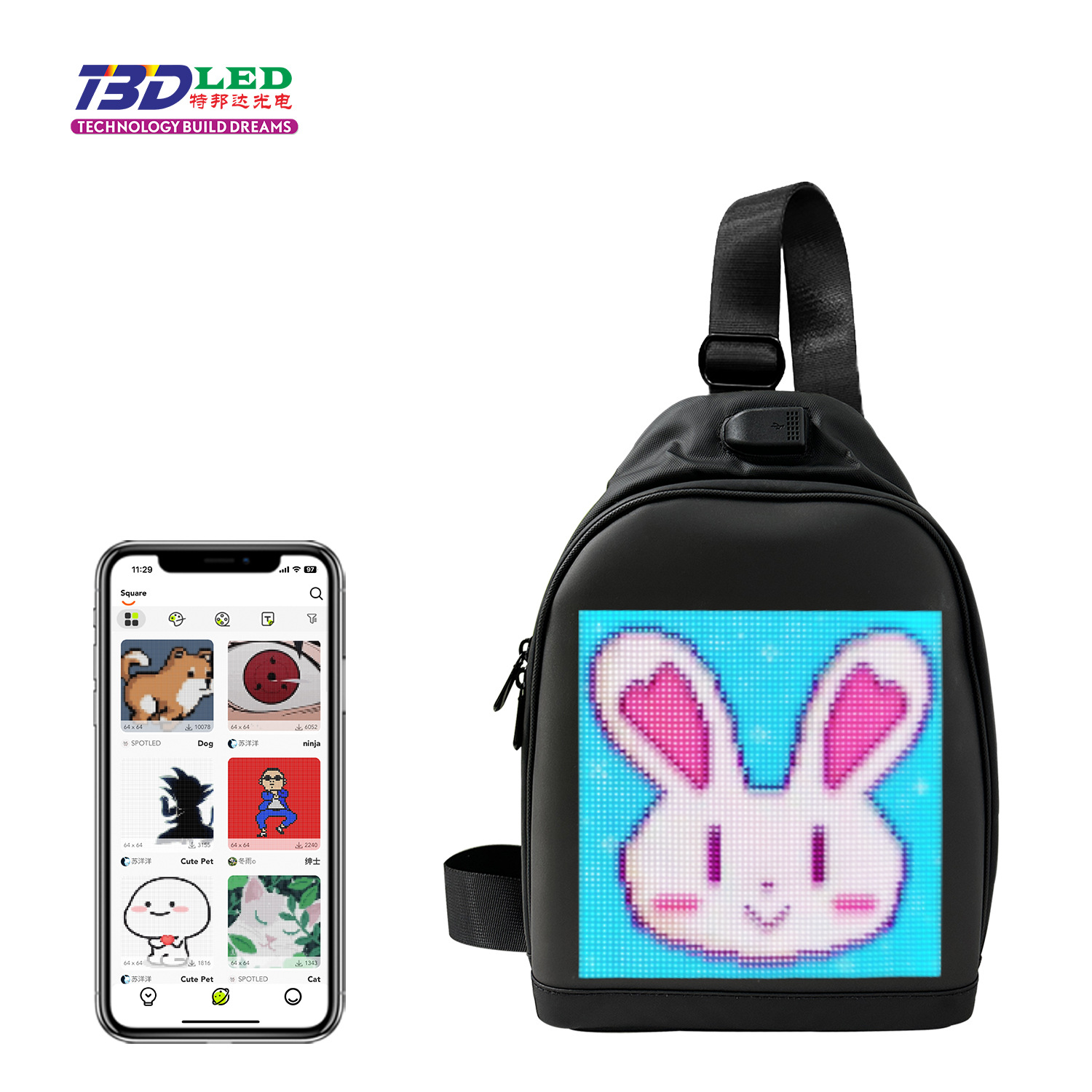 New Crossbody Bag, LED Backpack, Outdoor Portable LED Advertising, Didi LED Dynamic Backpack, LED Screen