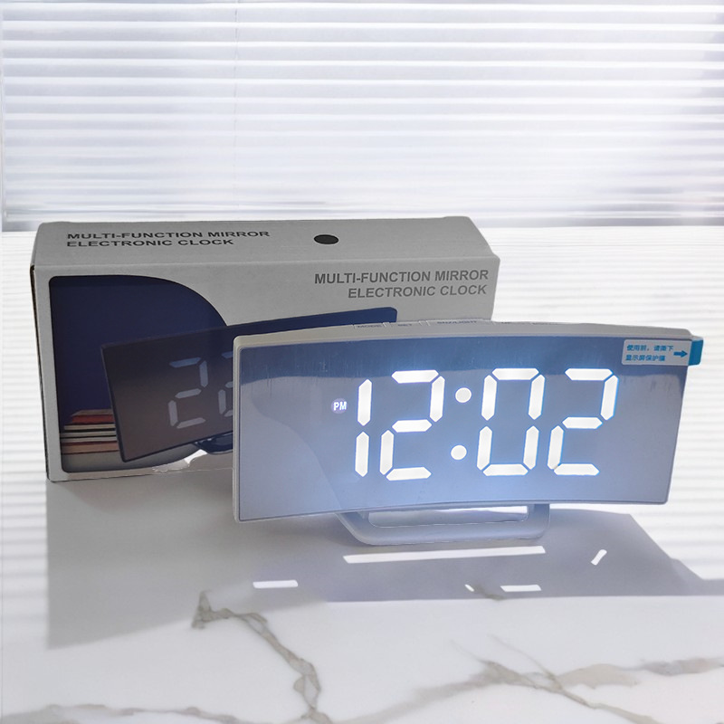 Curved electronic alarm clock large screen LED digital clock learning office desktop silent electronic alarm clock