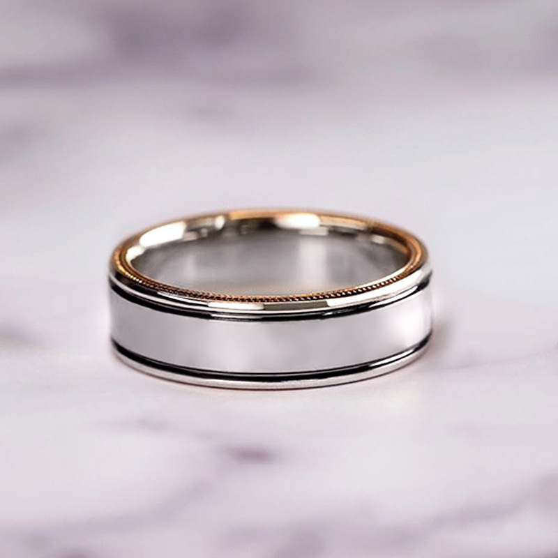 Cao Shi Three-Piece Ring Set Rose Gold Two-Tone Shining Zircon Ring Women's Luxurious Engagement Ring