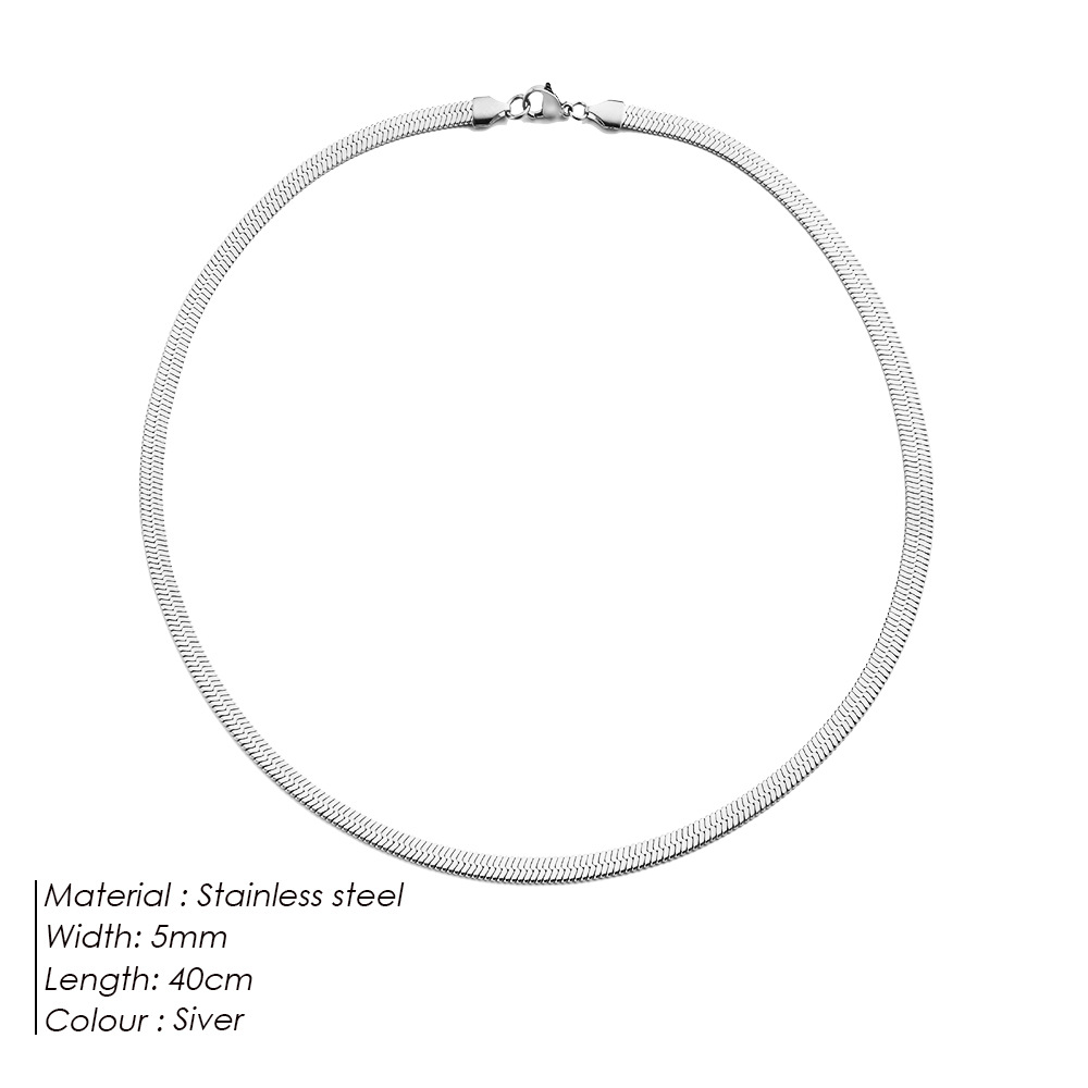 eManco Collarbone Chain Women Titanium Steel Snake Bone Chain Necklace 5mm Choker Simple Minimalist