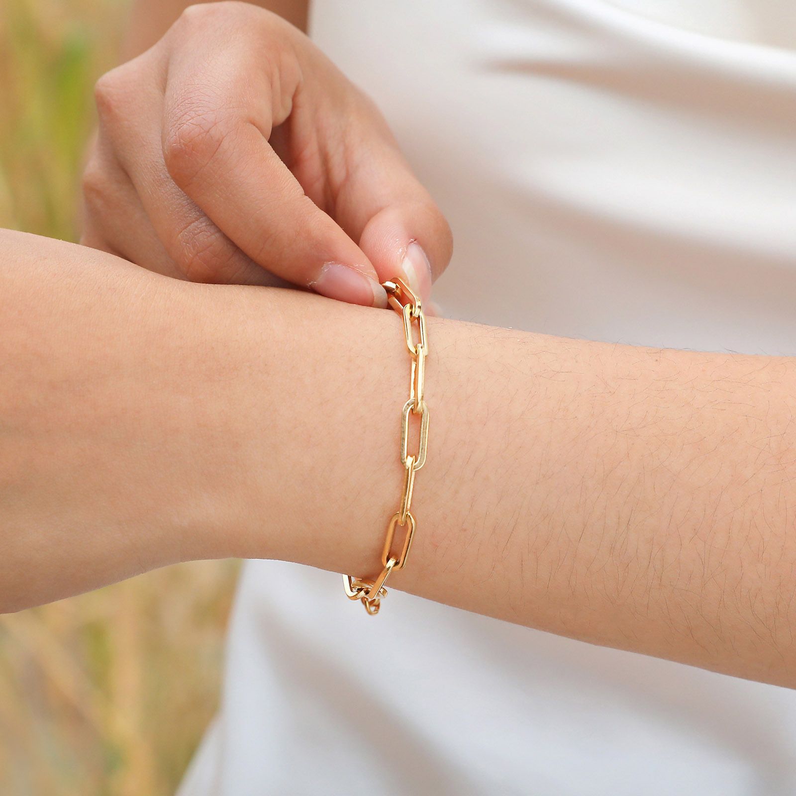 Style Simple Geometric Necklace Bracelet Rectangular Chain Stainless Steel Women's 18K Gold Plated Accessories