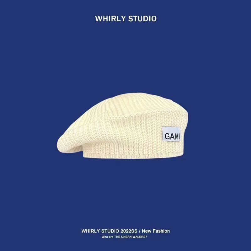 Knitted wool autumn and winter beret women painter patch hat large brim wind commuting