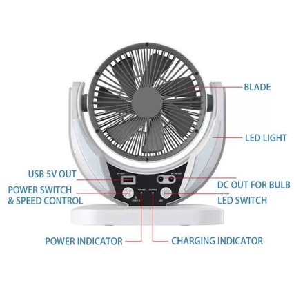 6-inch with Bulb AC DC Charging Long Battery Life Table Fan Strong Wind Silent Camping Outdoor Solar Fan