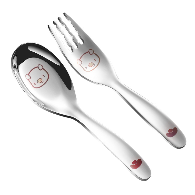 316 stainless steel children's spoon fork rice spoon toddler baby eating soup spoon color carved cartoon small spoon dessert spoon