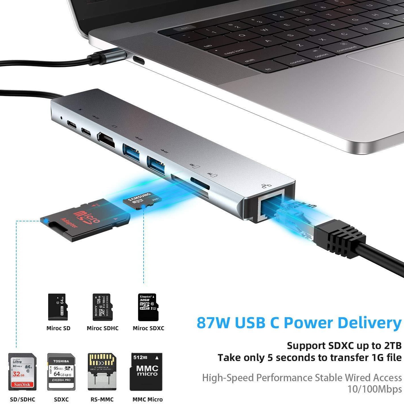 8-in-1 Docking Station Type-C to Ethernet HDMI Multi-function Notebook Converter