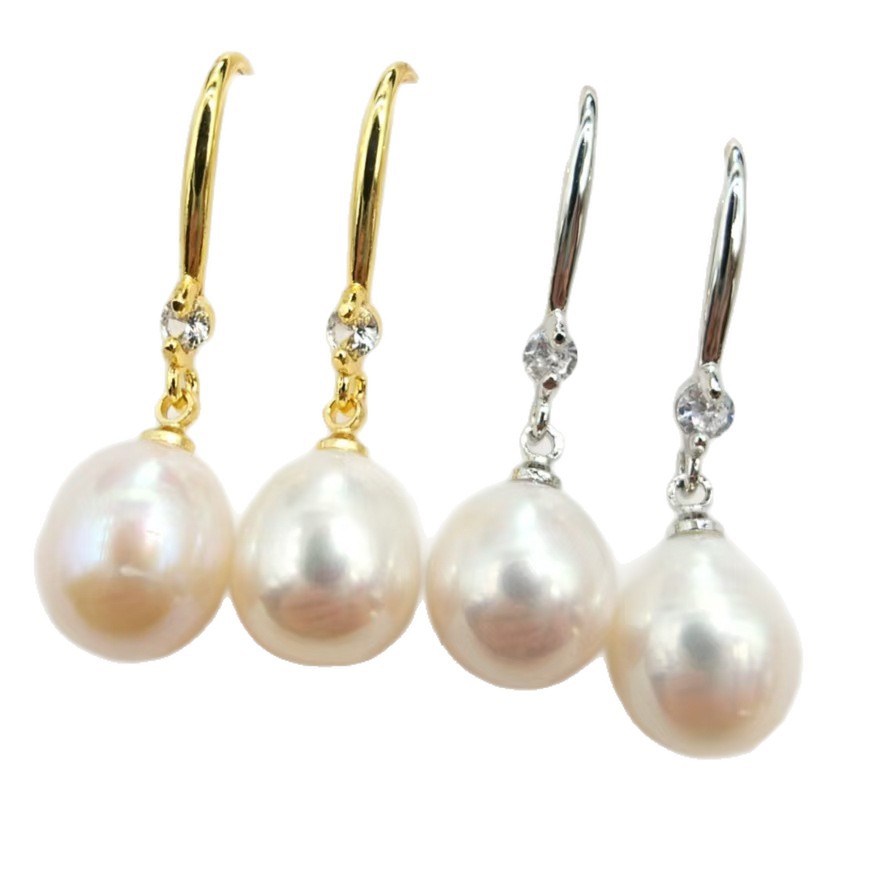 Zhuji Natural Freshwater Pearl Ear Hooks Simple Rice Pearl Strong Light Pearl Real Gold Electroplated 18K Gold-Plated Ear Hooks