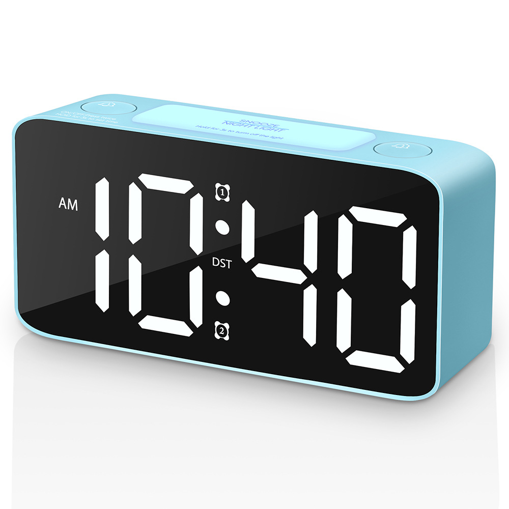 2020 RGB large character large screen large sound LED clock student alarm clock mirror clock table clock 15 color changing screen clock 10 minute alarm