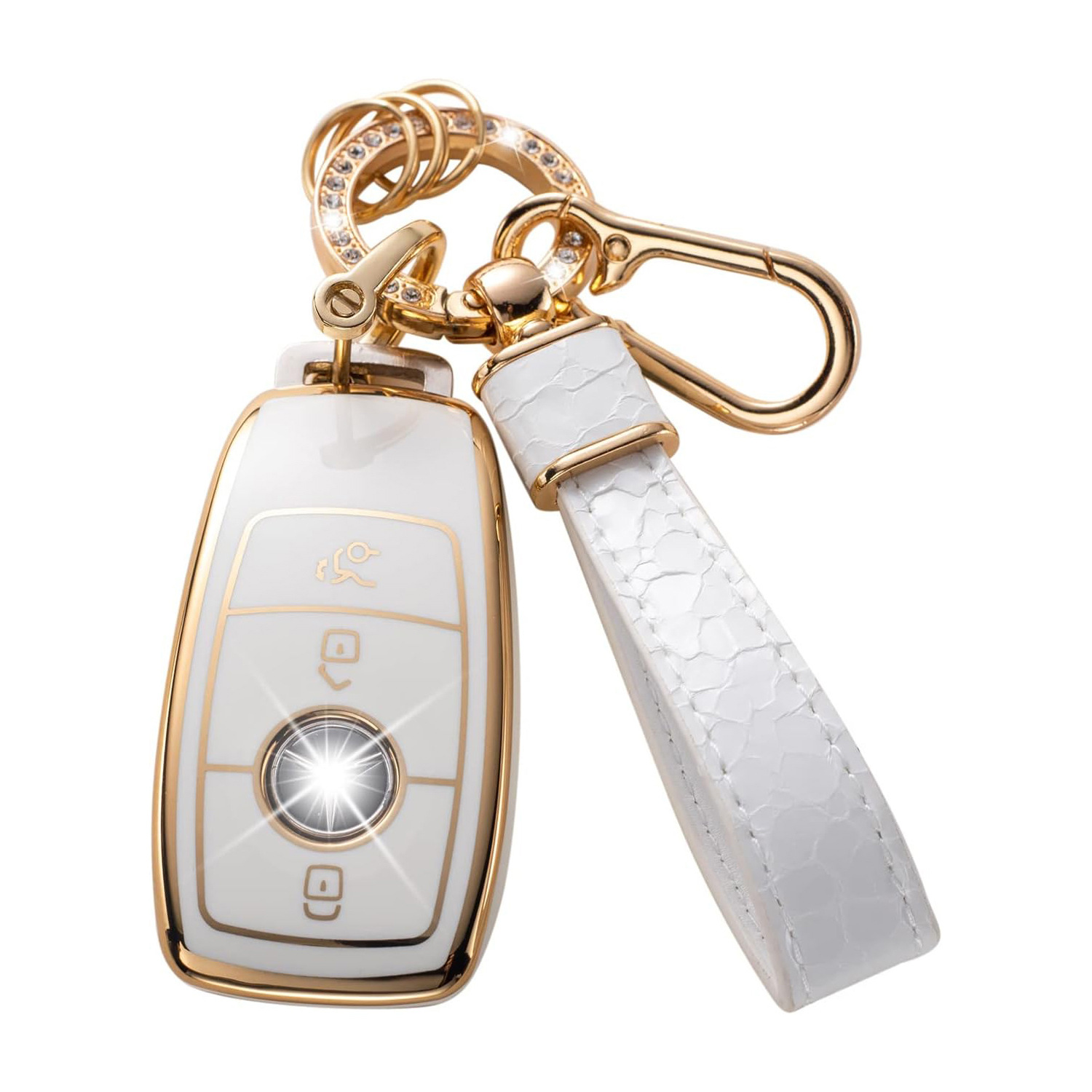 Gold Edge Key Case Pendant Car Key Bag Stone Grain Keychain